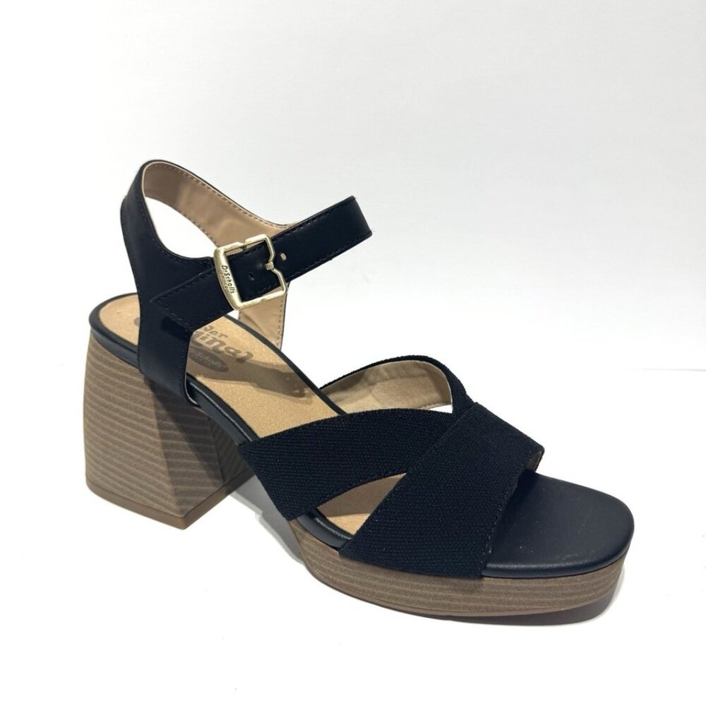 Black Platform Block Heel Sandal with Ankle Strap